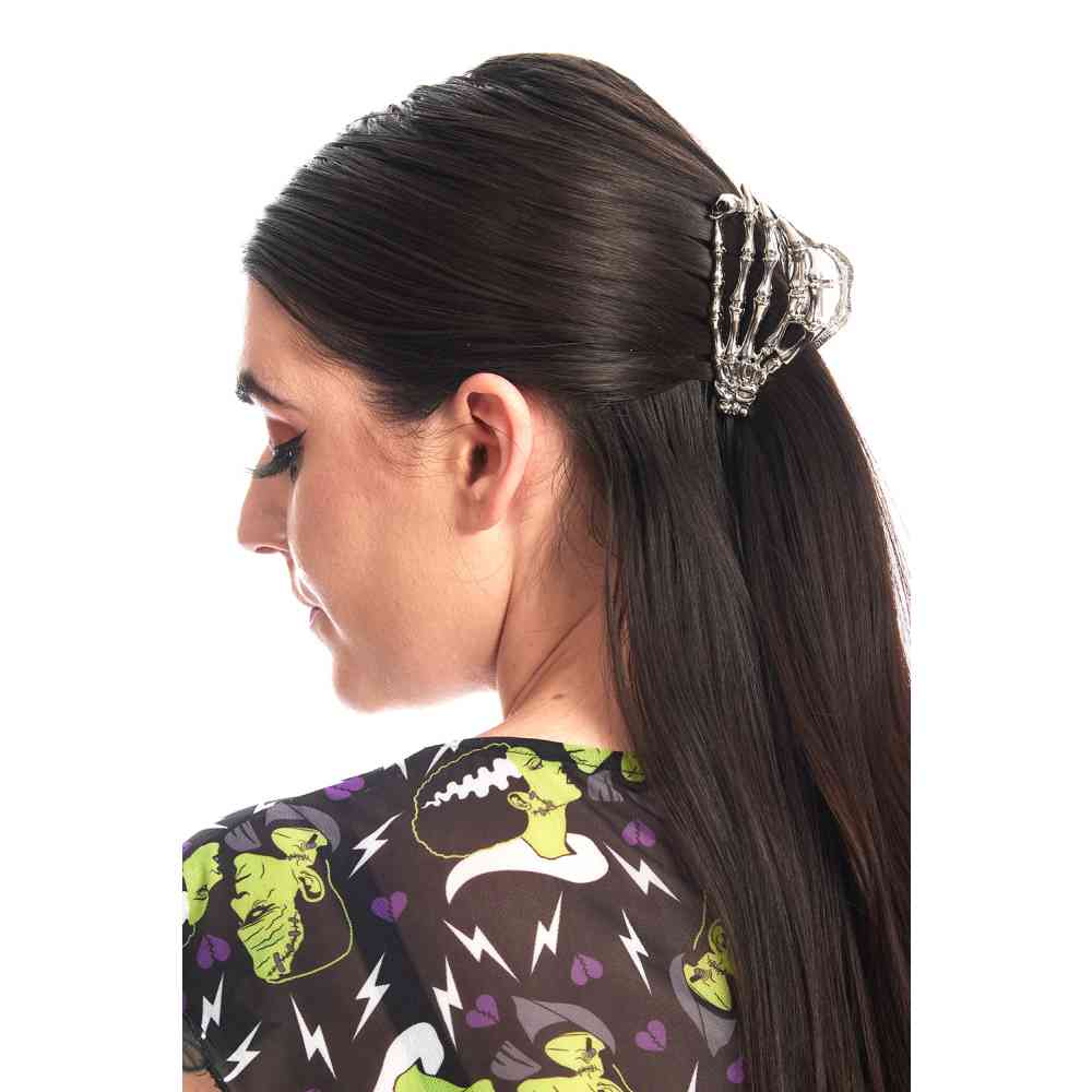 Banned - Skeleton Hands Hair Claw Haarspange - Silberfarben